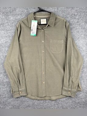 Jachs Girlfriend Women's Mini Corduroy Button Up Long Sleeve Shirt, Green, XL